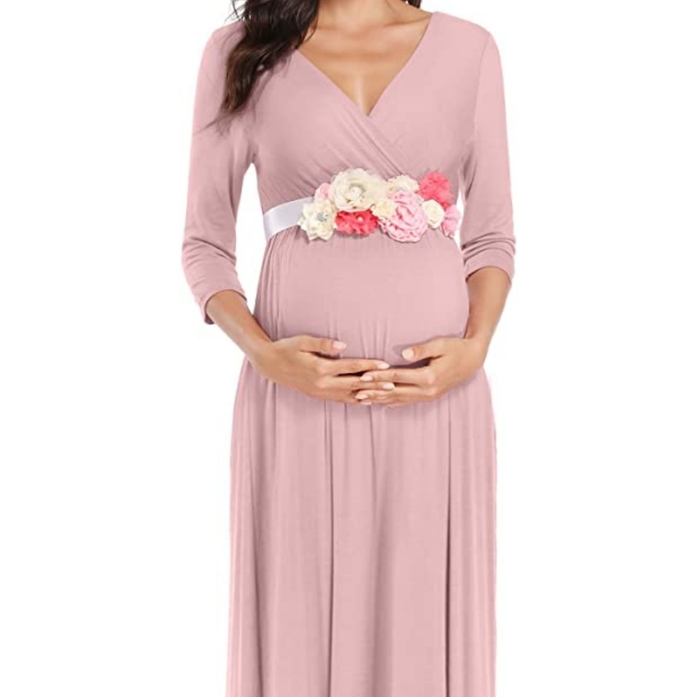 Maternity Maxi Dress with Flower Sash